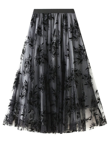 Airchics jupe longue tulle imprimé feuille fluide mode femme